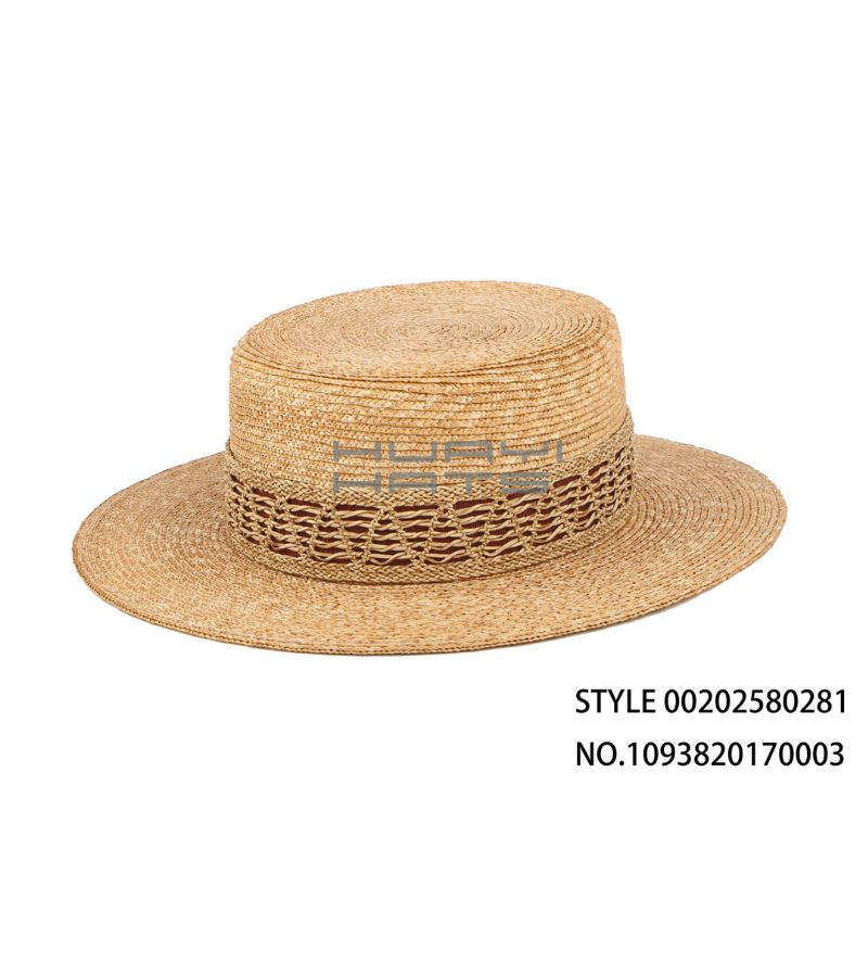 镂空带草编平顶帽