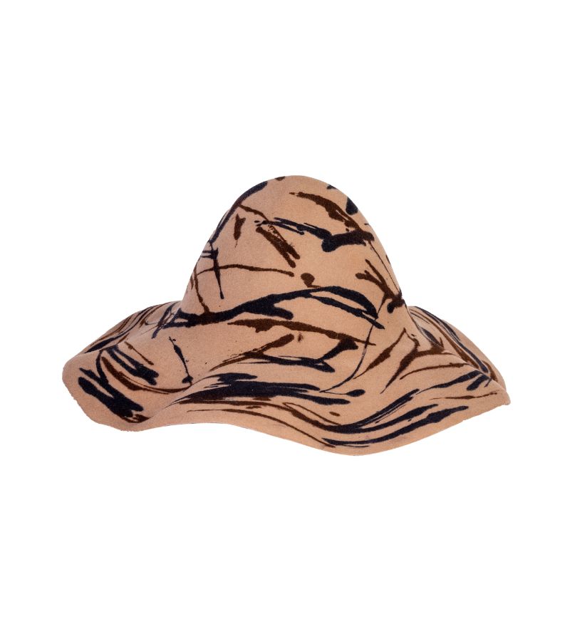 驼色墨水彩绘羊毛宽檐帽胚