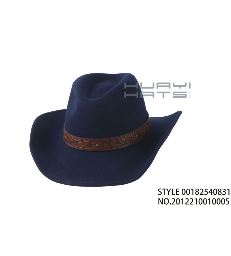 深蓝色西部羊毛牛仔帽
