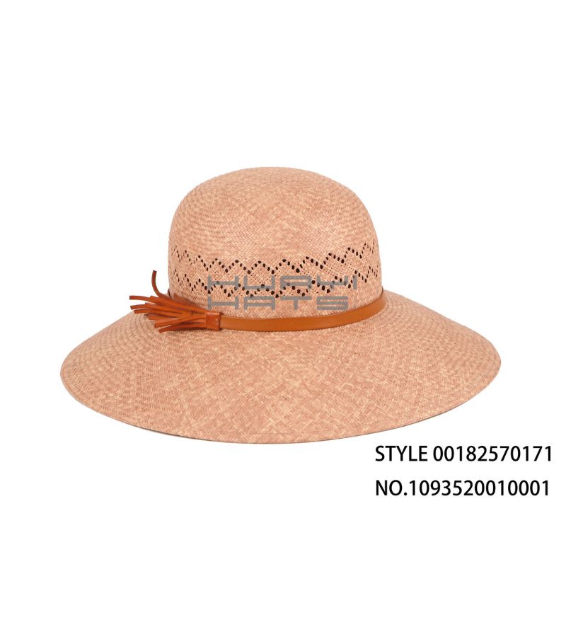 桃粉色镂空草编礼帽