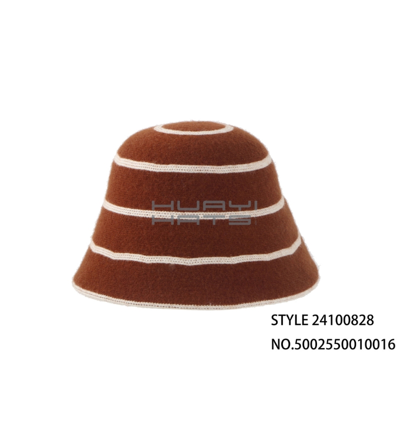 棕白条纹羊毛针织渔夫帽