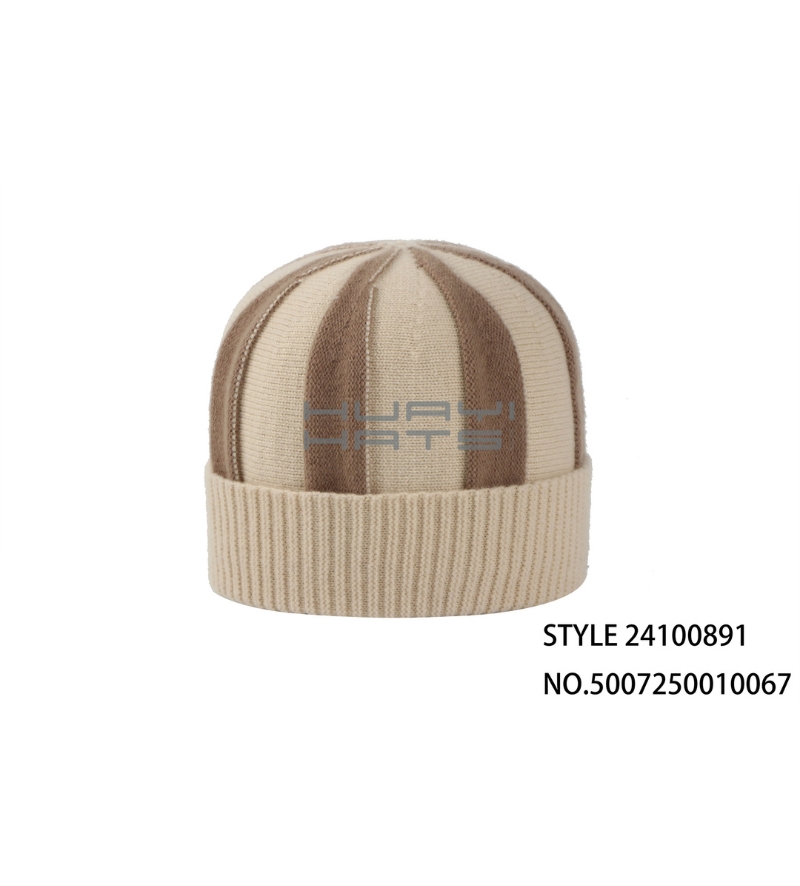 米棕色拼布针织帽